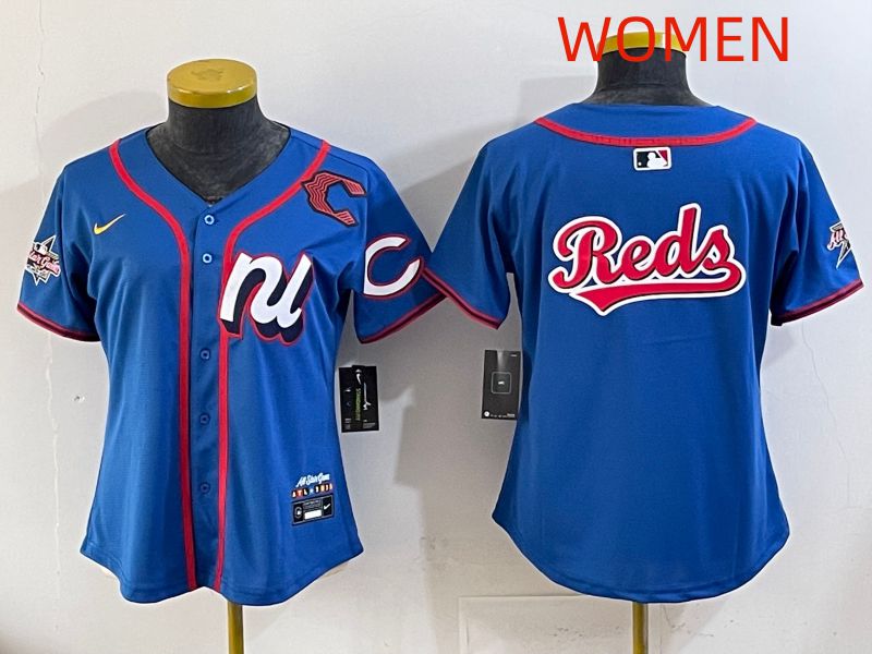 Women 2025 Cincinnati Reds Blank Blue All star Nike MLB Jersey style 03->women mlb jersey->Women Jersey